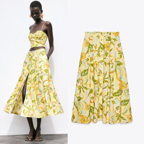 Zara Dresses & Skirts - NEW ZARA printed linen skirt 8351